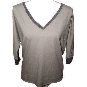 NEW CHASER Cool Grey V-Neck 3/4 Sleeve Dolman‎ Top XS Cotton Blend Boxy T-Shirt